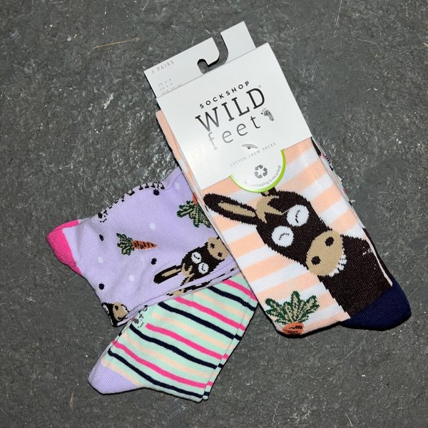 Wild Feet Short Socks - Donkey and Carrots design - Pack 3